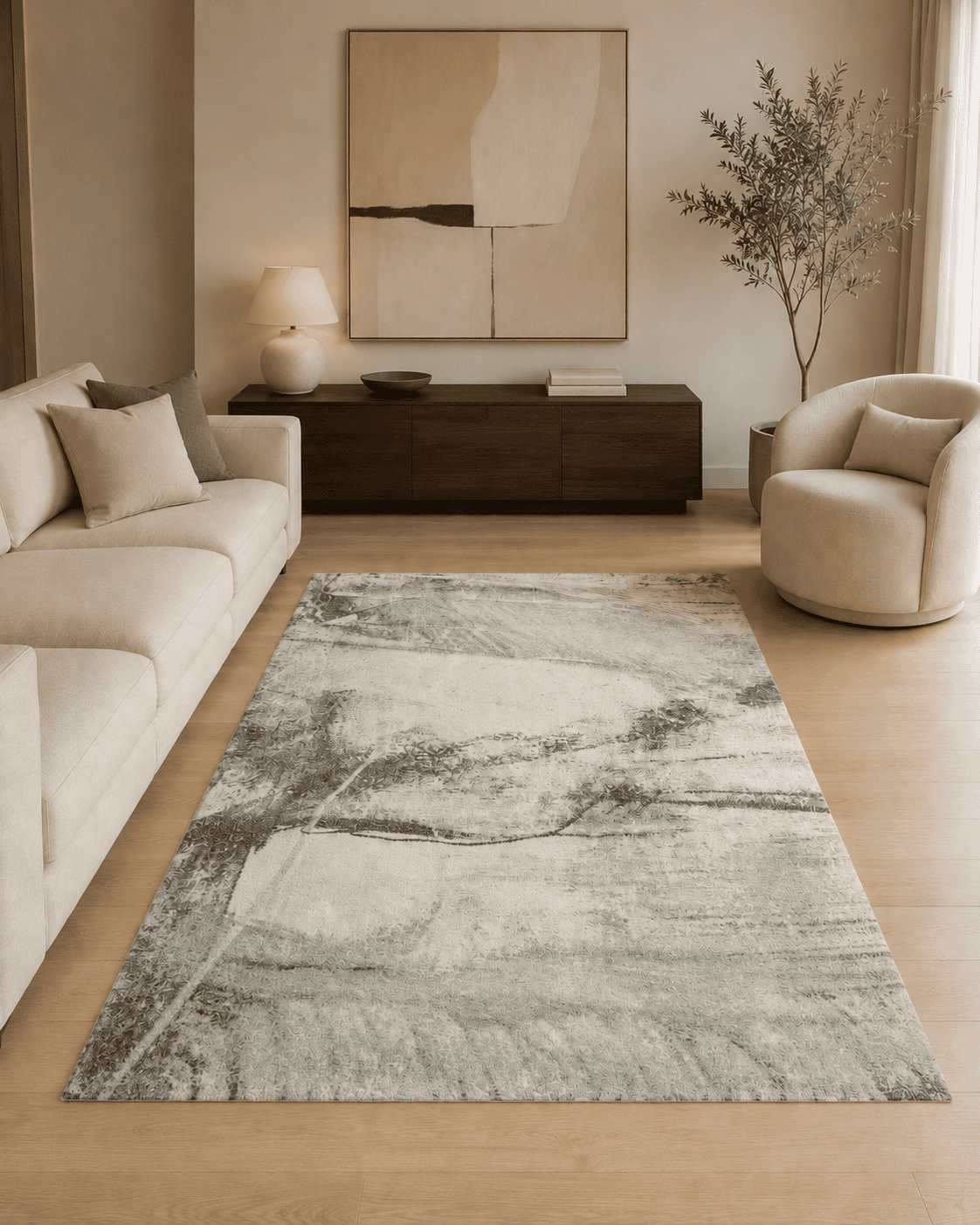 Tepih DISON OPAR moderni belgijski tepih od 100% PP Heatset materijala, svijetlog apstraktnog uzorka i profinjene površine.