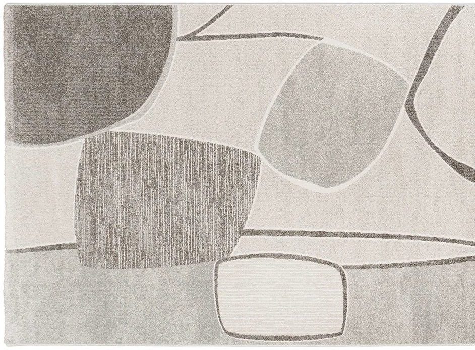 Tepih PICASO moderni sivo bež tepih s geometrijskim zaobljenim uzorkom, mekanom teksturom i profinjenom visoko niskom površinom.