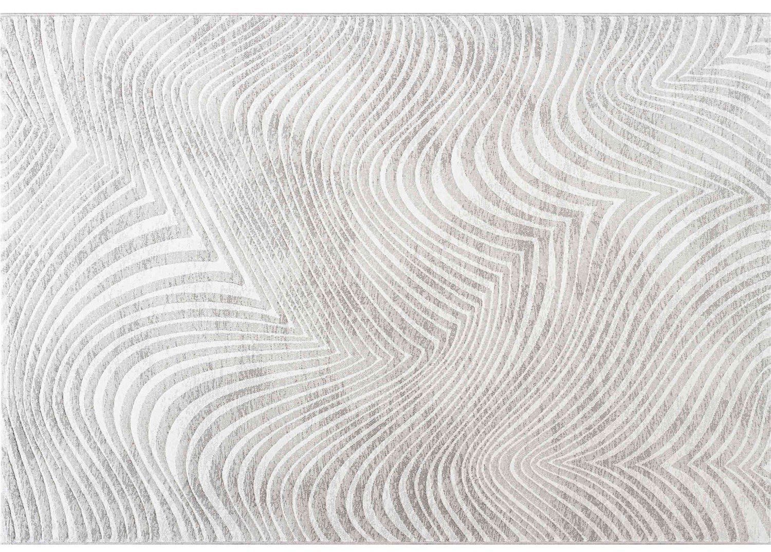 Tepih GENT ALBINO ZEBRA svijetli moderni tepih s valovitim zebra linijama u bijelim, ivory, bež i svijetlosivim tonovima od 100% PP Heatset materijala.