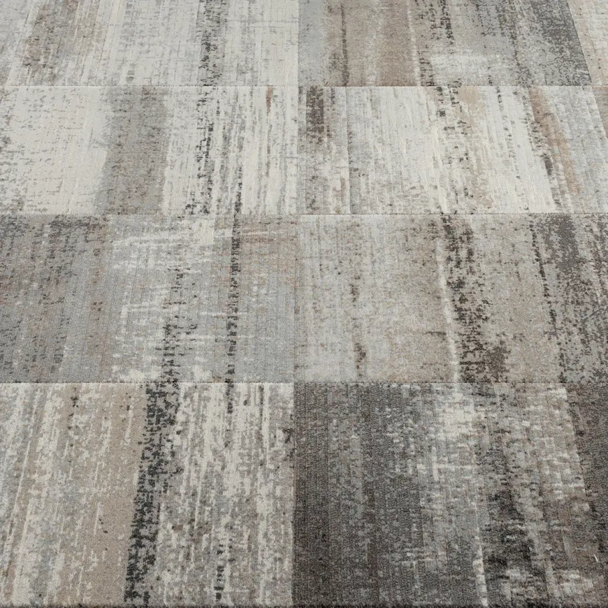 Tepih GENT KAŠTEL moderni geometrijski tepih u sivim, bež, krem i bijelim tonovima, izrađen od 100% PP Heatset materijala.
