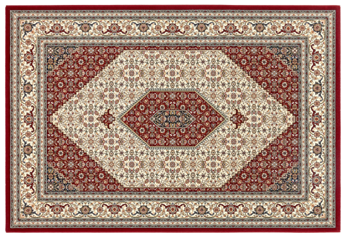 Tepih STON RED klasični crveno-bordo tepih od 100% polipropilena Heatset, s bogatim floralnim uzorkom, bordurom i gustoćom 1.000.000 točaka/m².