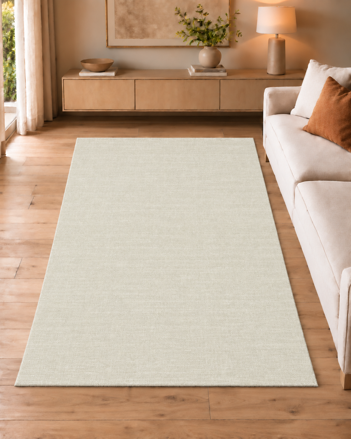 Tepih ICE vrlo svijetli krem-ivory tepih od 100% recikliranog poliestera, s florom 6 mm, gustoćom 1.230.000 točaka/m² i protukliznom poleđinom.