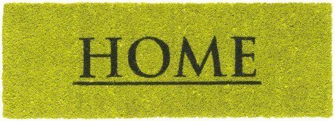 Kokosov Otirač HOME LIME 26x75 cm zelene boje s natpisom HOME, prirodnim kokosovim vlaknima i vinilnom podlogom