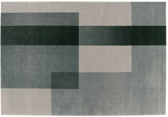 Tepih MONDRIAN 002 s modernim geometrijskim uzorkom u tamnozelenim, sivim, bež i kremastim tonovima