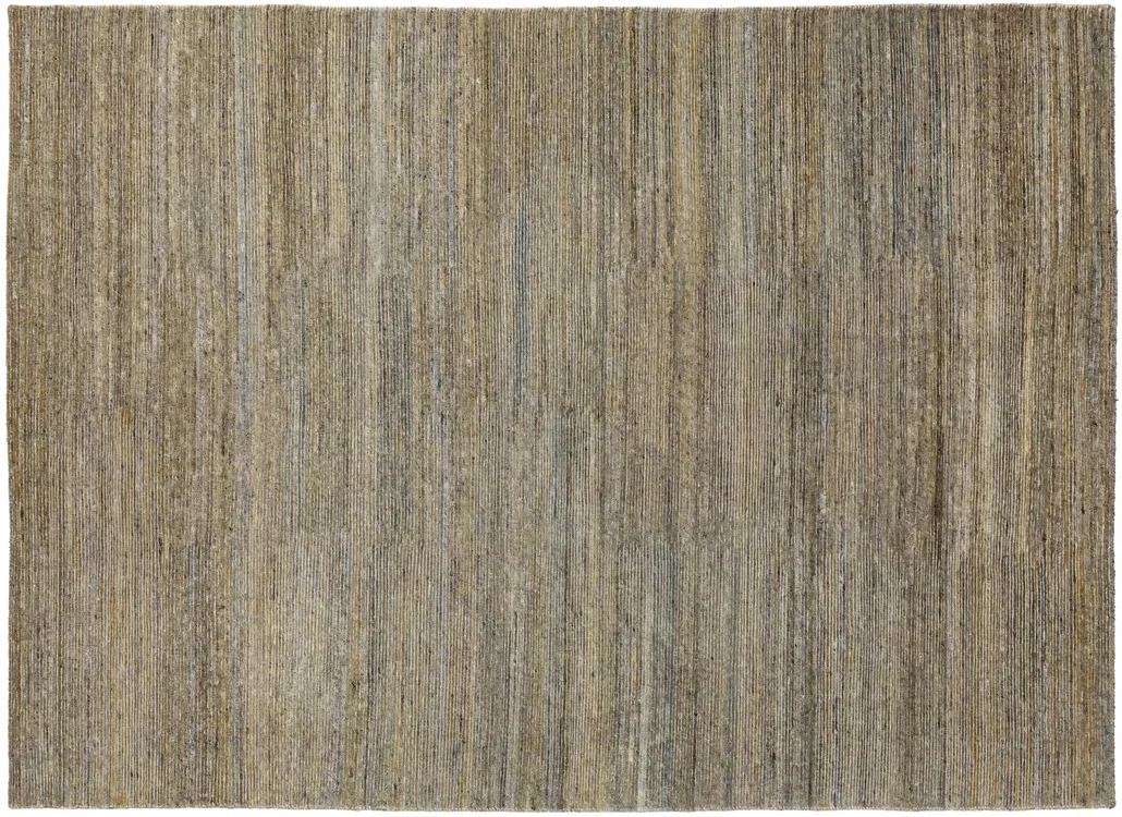 Vuneni Tepih Ligne Pure MEADOW od 100% vune, ručno čvorani sivo-zeleni tepih valovite teksturirane površine