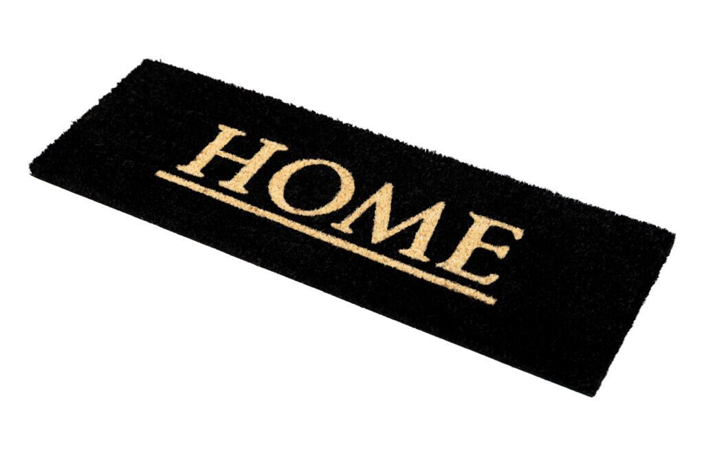 Kokosov Otirač HOME LIME 26x75 cm zelene boje s natpisom HOME, prirodnim kokosovim vlaknima i vinilnom podlogom