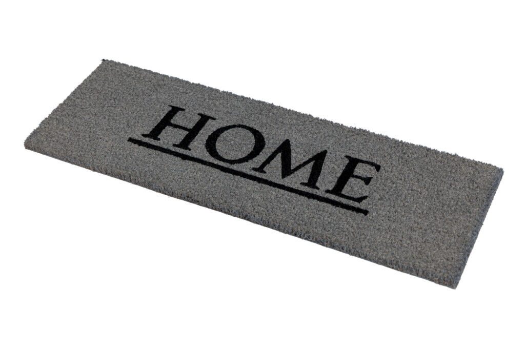 Kokosov Otirač HOME LIME 26x75 cm zelene boje s natpisom HOME, prirodnim kokosovim vlaknima i vinilnom podlogom